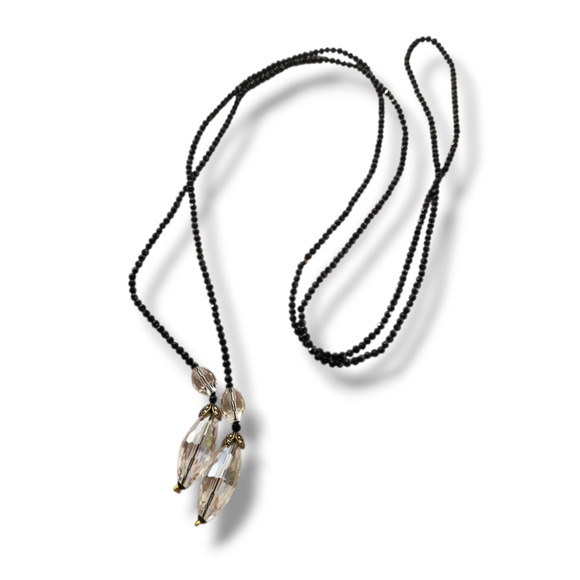 HEIDI DAUS Black and Clear Crystal Necklace Art Deco Design 62" Long Lariat - Picture 1 of 7